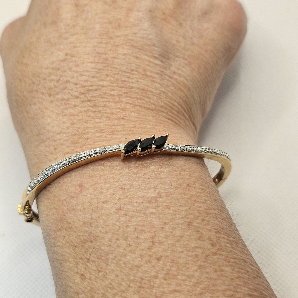 Vintage Genuine Sapphire & Diamond Accent Vermeil Bangle! - Picture 6 of 6
